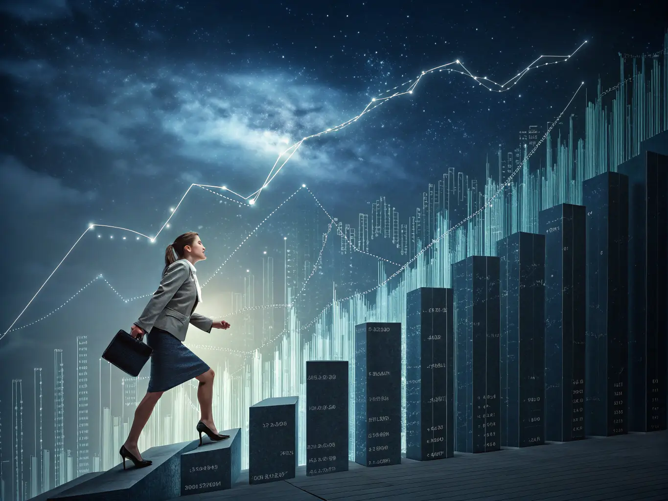 A visual representation of career growth, showing a professional climbing a staircase towards success, illustrating SkillUKUno's career advancement coaching.